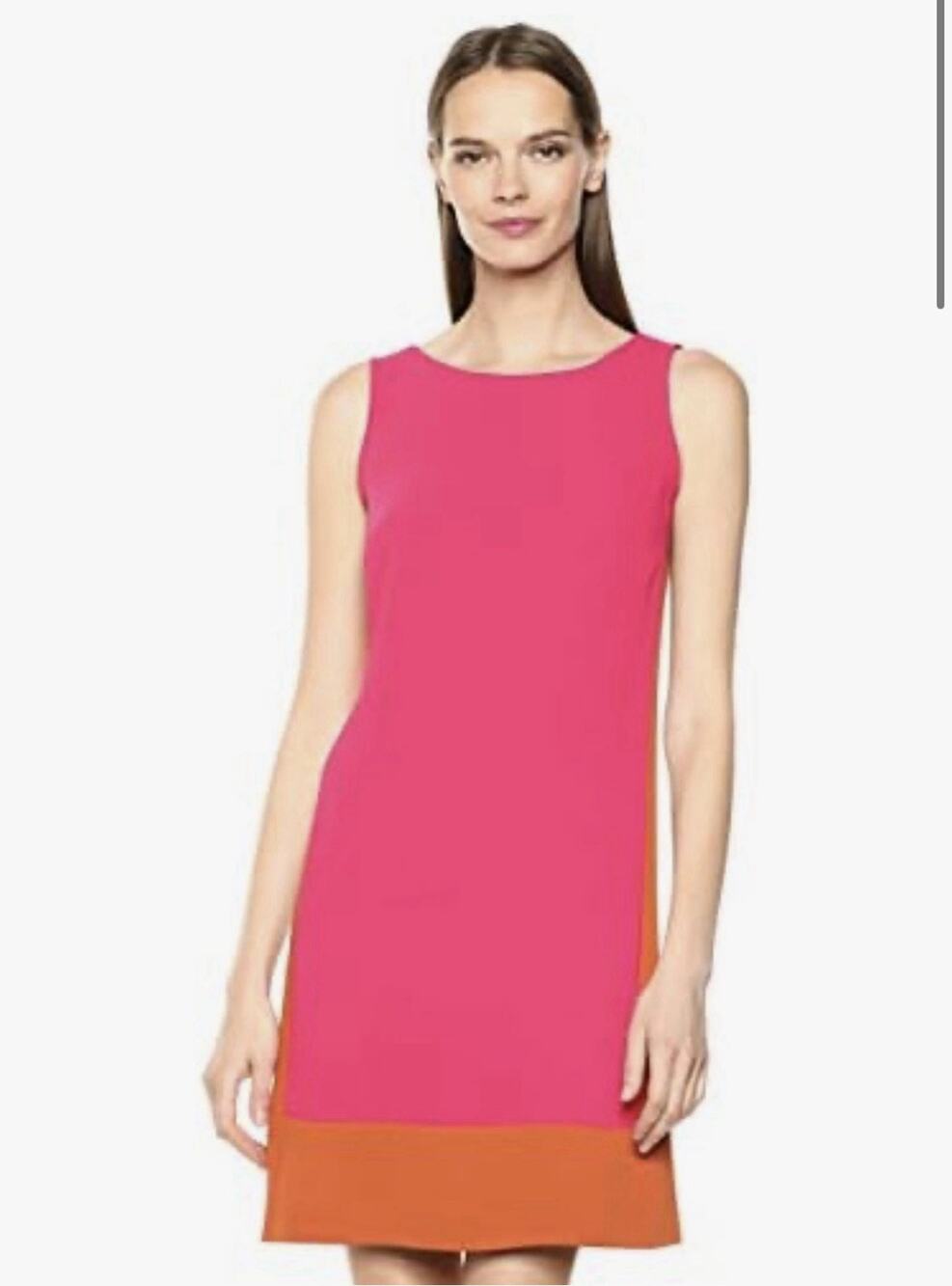 NINE WEST Women's Two Tone Shift Dress Pink Orange Colorblock Size 12  NEW NWT